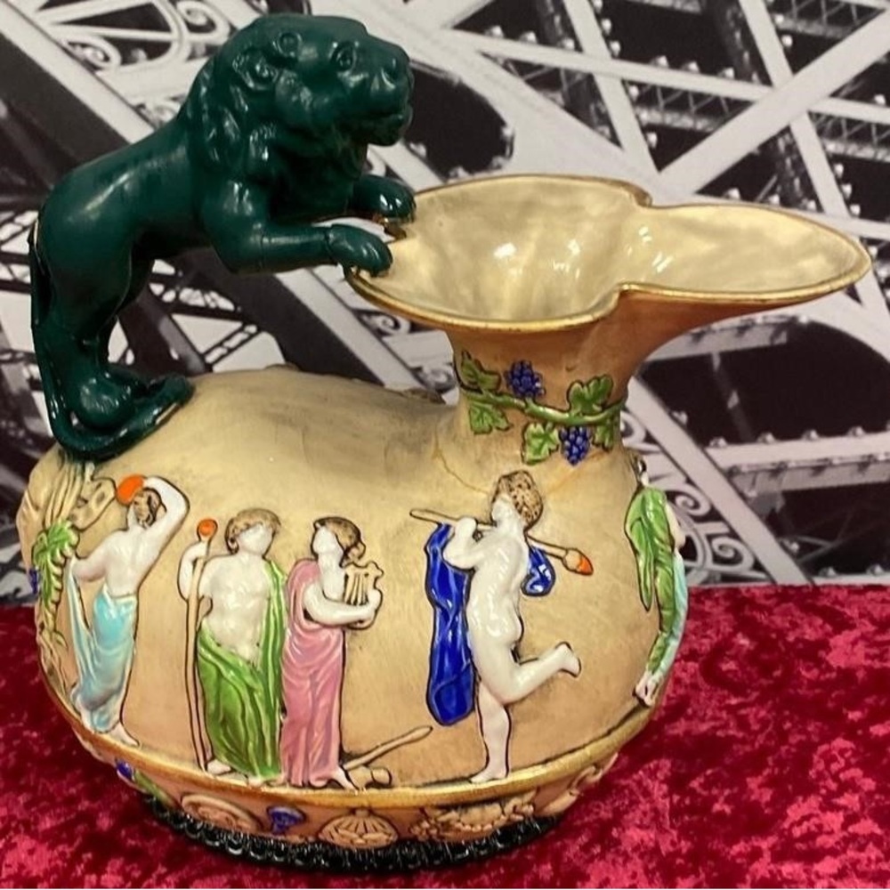 RARE Antique Majolica Amphora Czec Pottery has been repaired